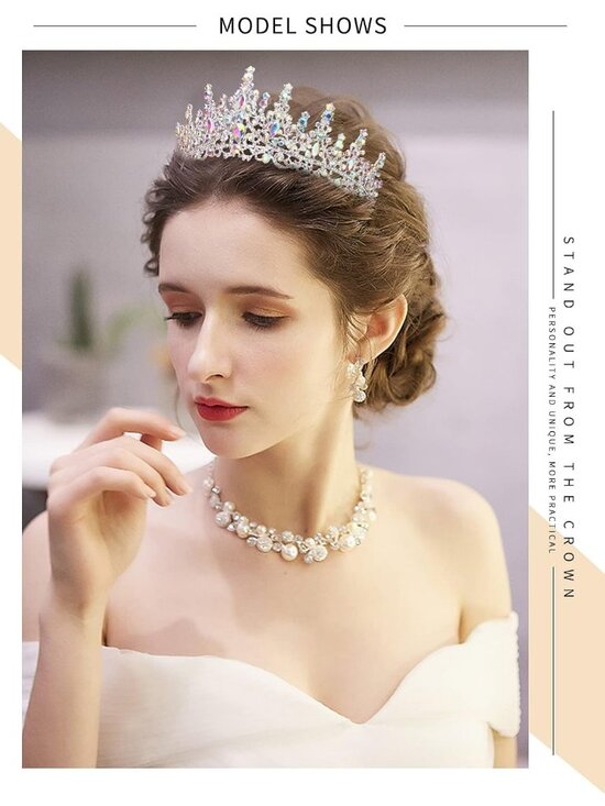 Women\'s AB Silver Crystal Queen Crown Tiara Wedding Prom Princess Headpiece